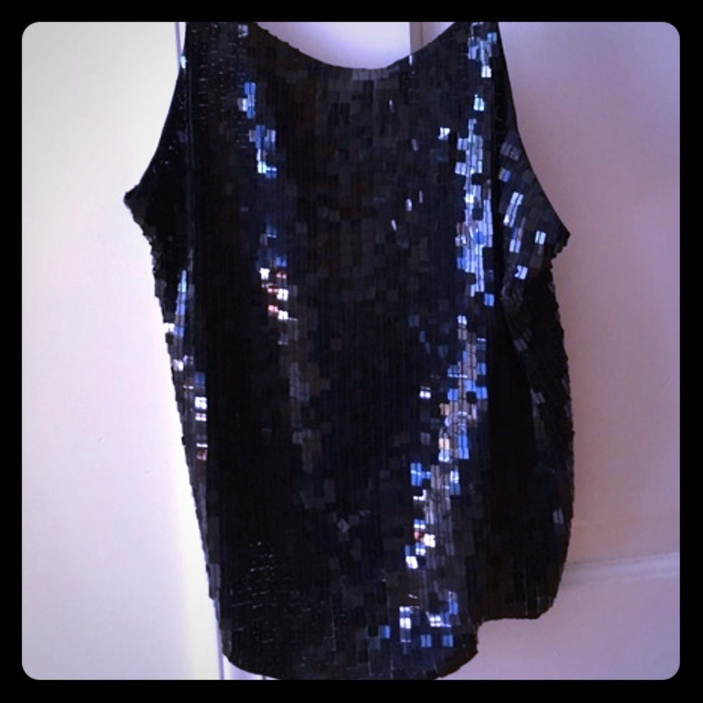 DKNY Sequined/Silk Top Black, Sz M